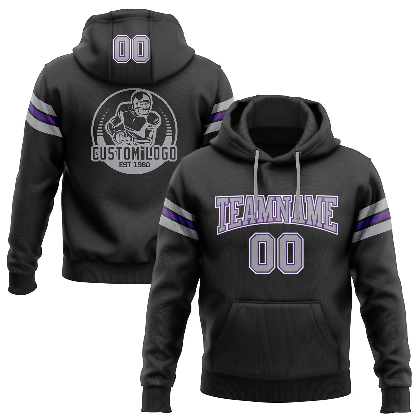Custom Stitched Black Gray-Purple Football Pullover Sweatshirt Hoodie Limited