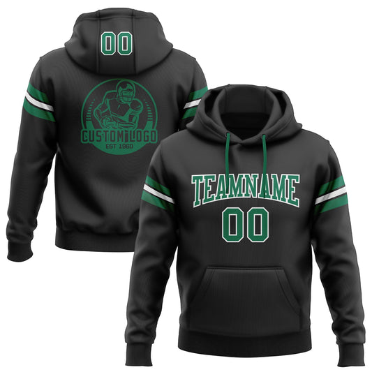 Custom Stitched Black Kelly Green-White Football Pullover Sweatshirt Hoodie Limited