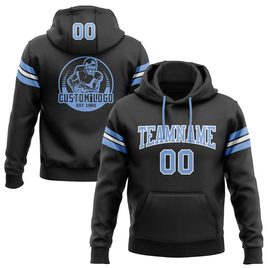Custom Stitched Black Light Blue-White Football Pullover Sweatshirt Hoodie Limited