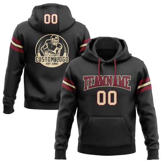 Custom Stitched Black Cream-Crimson Football Pullover Sweatshirt Hoodie Limited