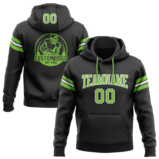 Custom Stitched Black Neon Green-White Football Pullover Sweatshirt Hoodie Limited