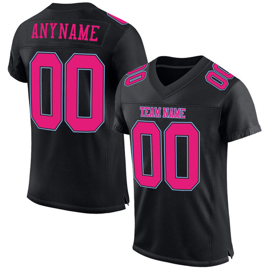 Custom Black Hot Pink-Light Blue Mesh Authentic Football Jersey Limited
