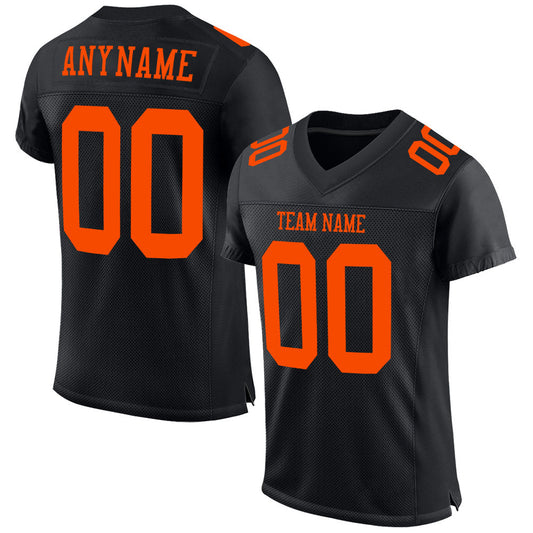Custom Black Orange Mesh Authentic Football Jersey Limited