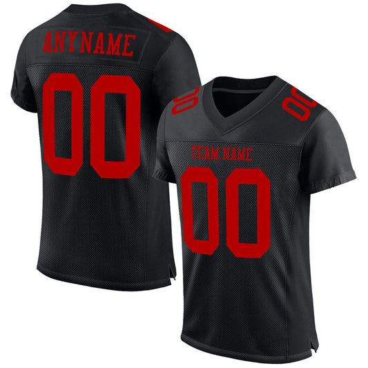 Custom Black Red Mesh Authentic Football Jersey Limited