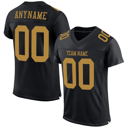 Custom Black Old Gold Mesh Authentic Football Jersey Limited