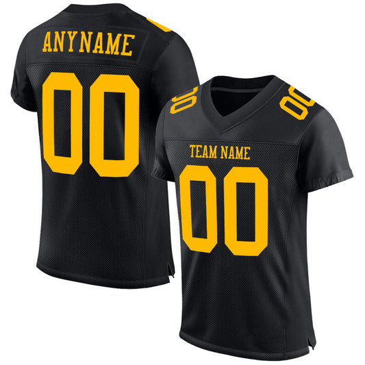 Custom Black Gold Mesh Authentic Football Jersey Limited