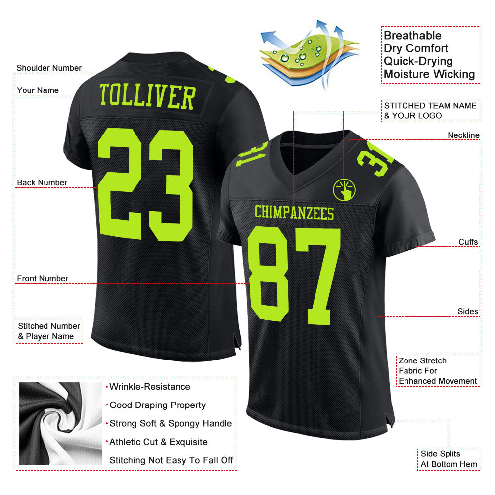 Custom Black Neon Green Mesh Authentic Football Jersey Limited