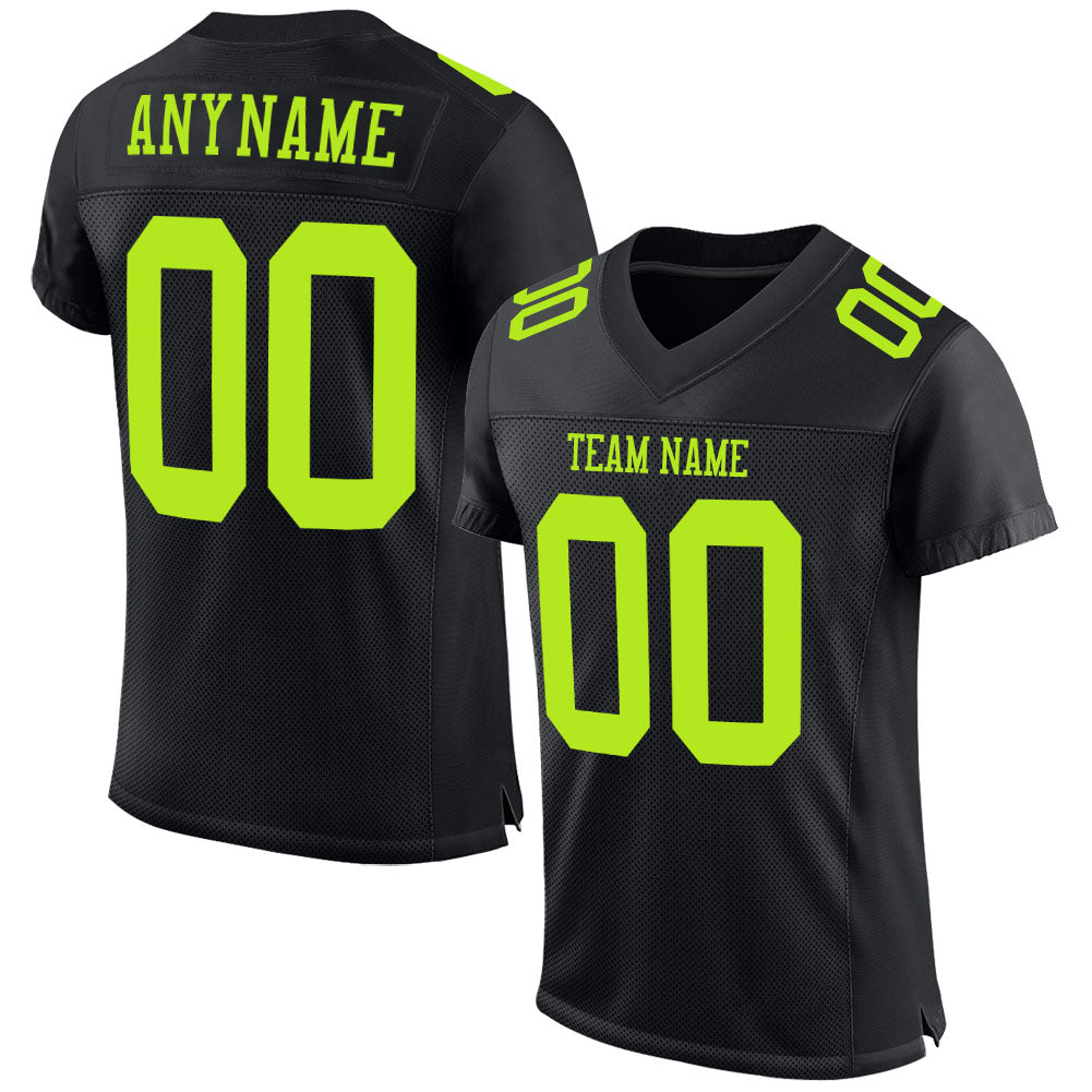 Custom Black Neon Green Mesh Authentic Football Jersey Limited