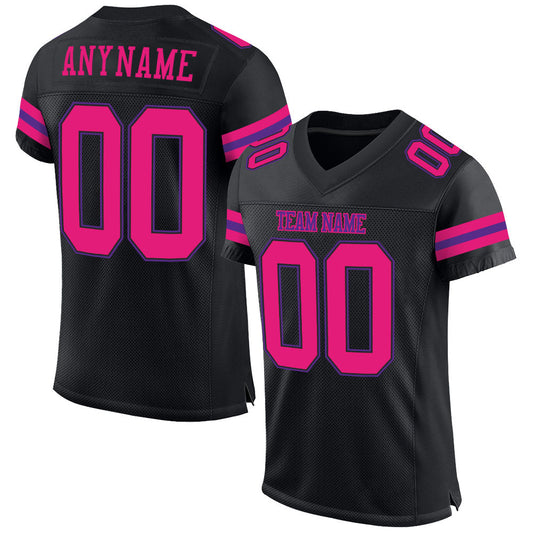 Custom Black Hot Pink-Purple Mesh Authentic Football Jersey Limited