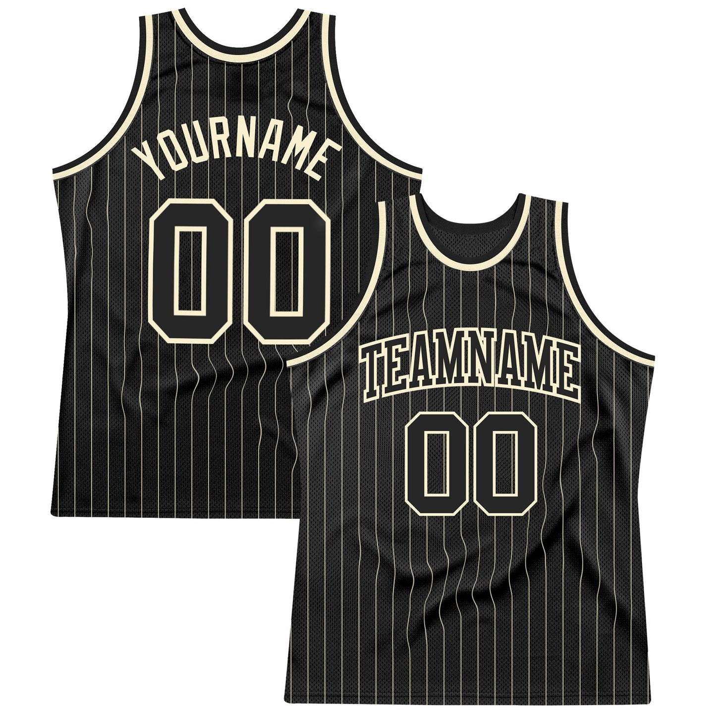 Custom Black Cream Pinstripe Black-Cream Authentic Basketball Jersey