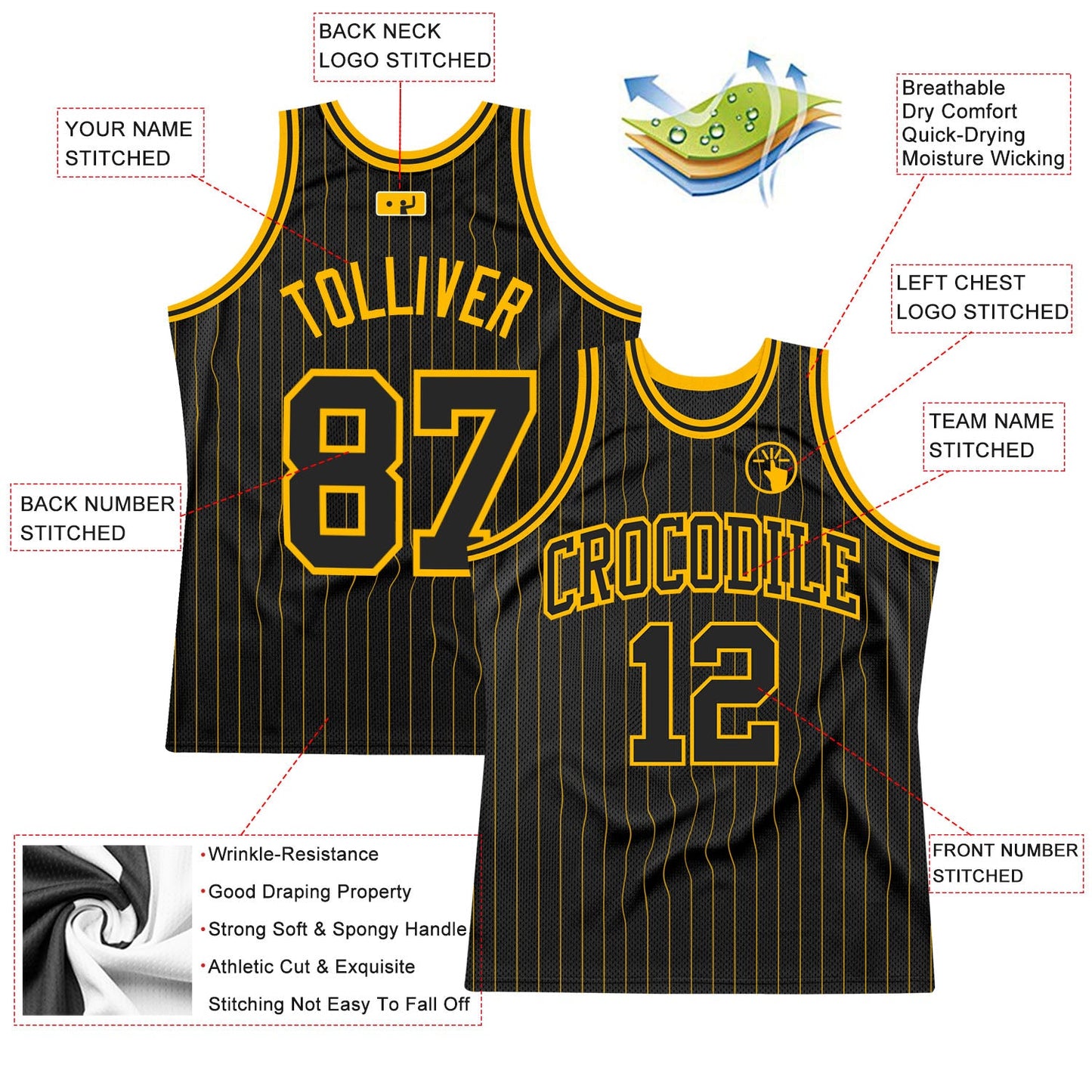 Custom Black Gold Pinstripe Black-Gold Authentic Basketball Jersey Limited