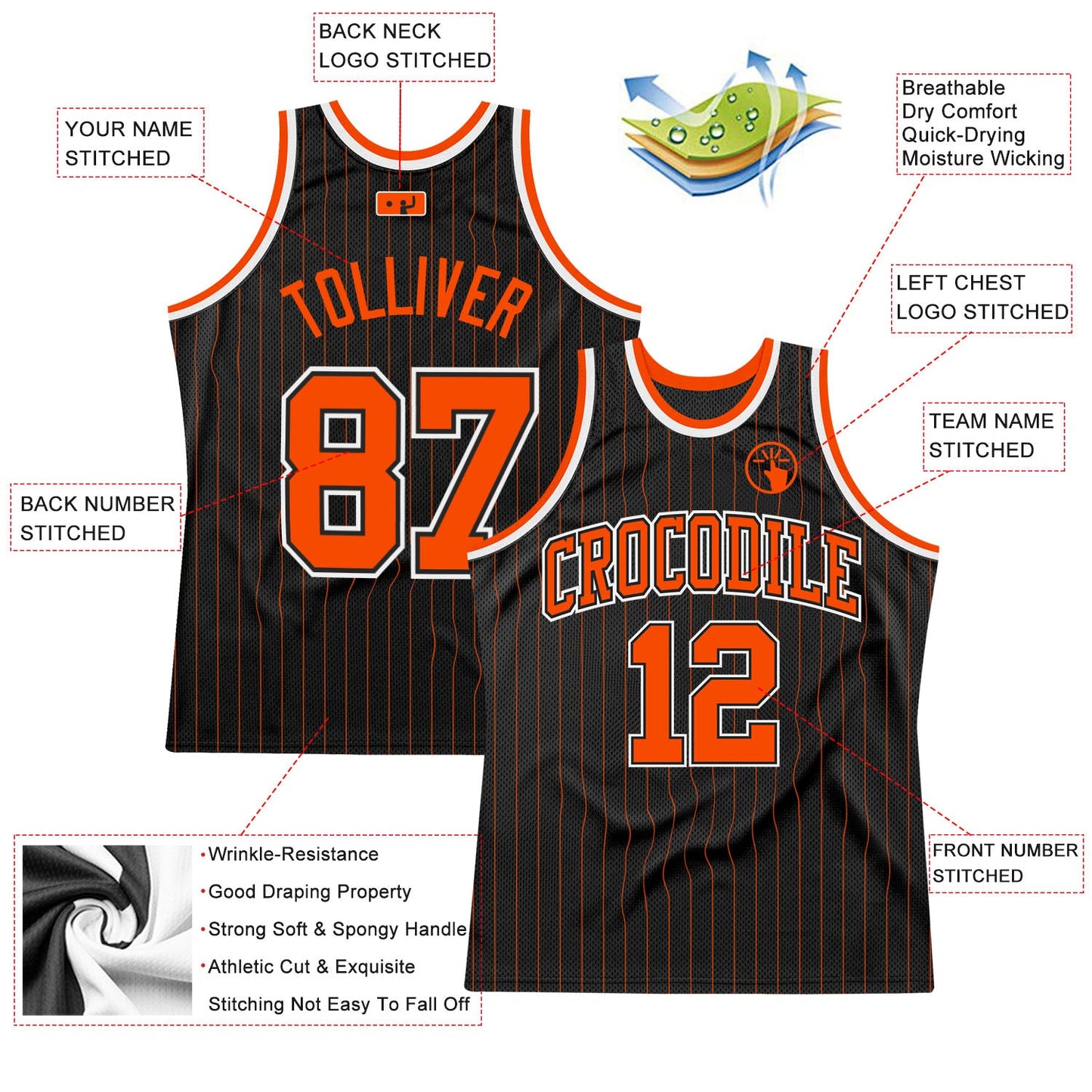 Custom Black Orange Pinstripe Orange-Black Authentic Basketball Jersey Limited