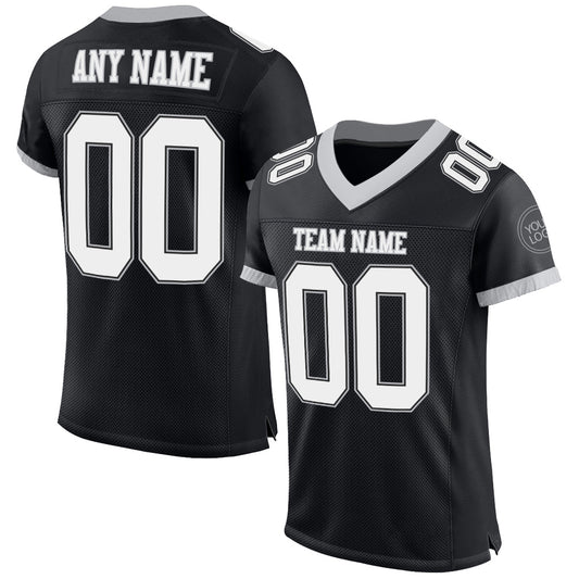 Custom Black White-Gray Mesh Authentic Football Jersey Limited