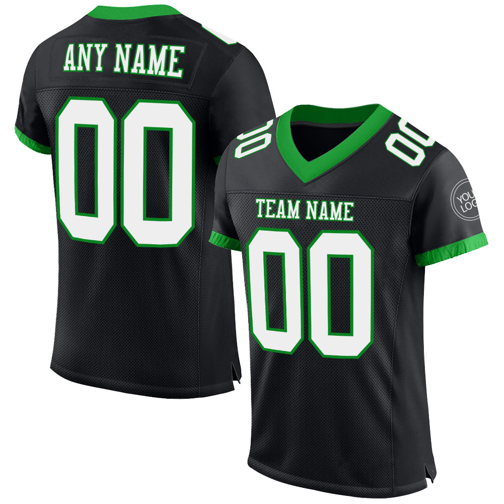 Custom Black White-Grass Green Mesh Authentic Football Jersey Limited