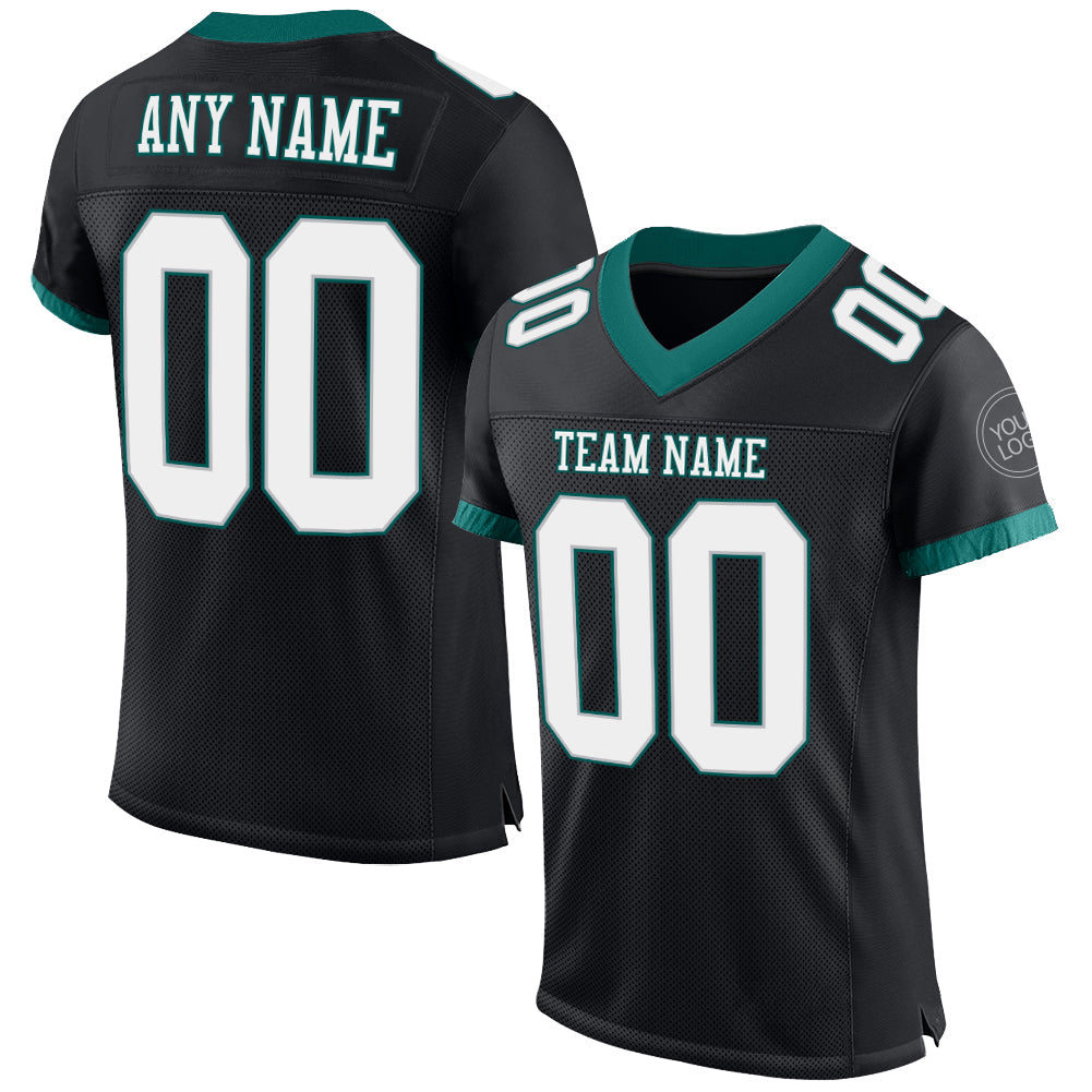 Custom Black White-Midnight Green Mesh Authentic Football Jersey Limited