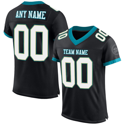 Custom Black White-Teal Mesh Authentic Football Jersey Limited