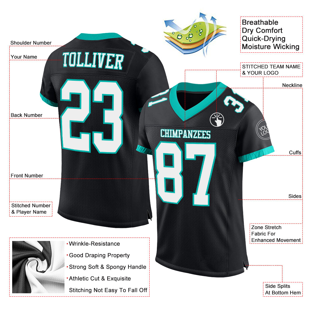 Custom Black White-Aqua Mesh Authentic Football Jersey Limited