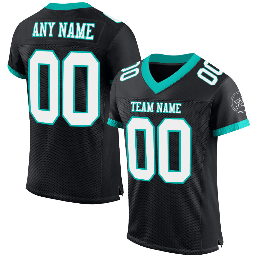 Custom Black White-Aqua Mesh Authentic Football Jersey Limited