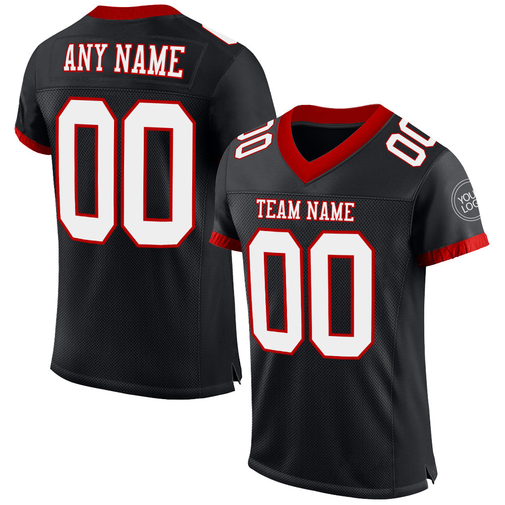 Custom Black White-Red Mesh Authentic Football Jersey Limited