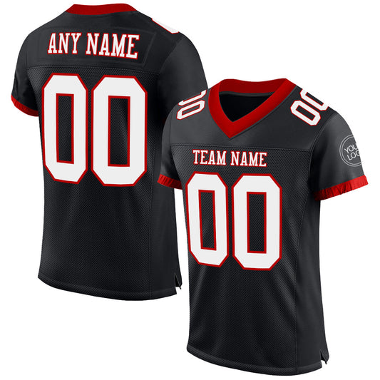 Custom Black White-Red Mesh Authentic Football Jersey Limited