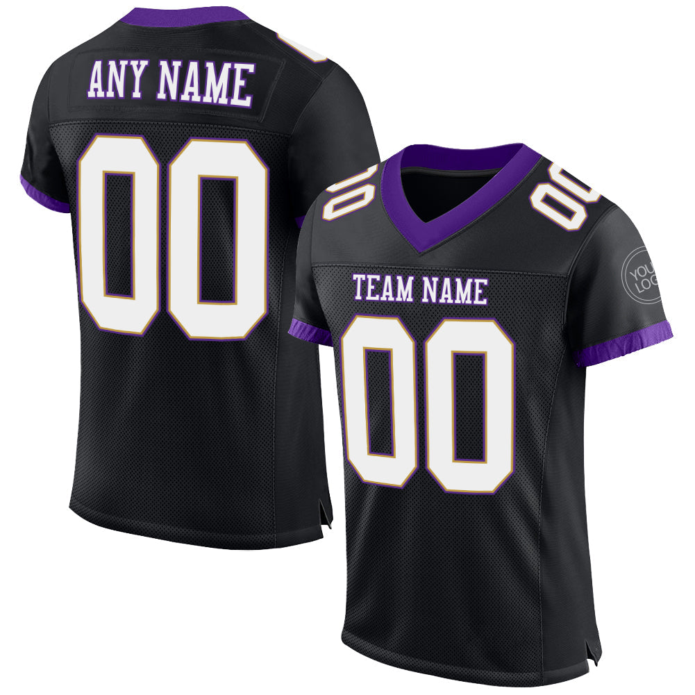 Custom Black White-Purple Mesh Authentic Football Jersey Limited