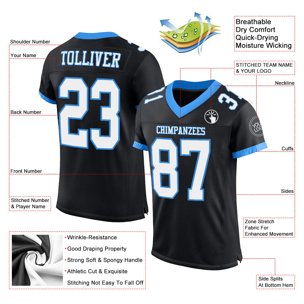 Custom Black White-Electric Blue Mesh Authentic Football Jersey Limited