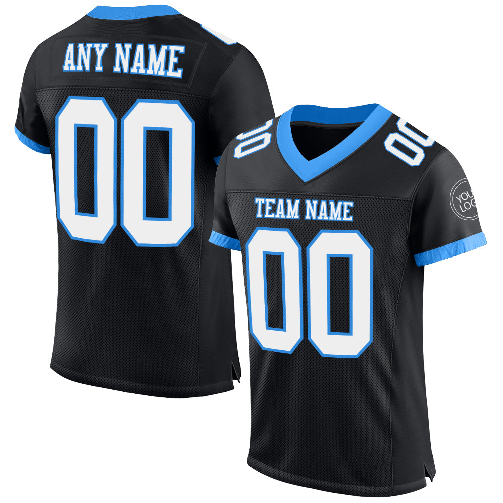 Custom Black White-Electric Blue Mesh Authentic Football Jersey Limited
