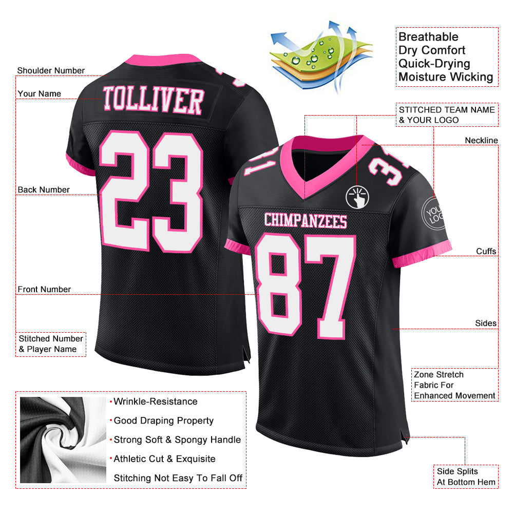 Custom Black White-Pink Mesh Authentic Football Jersey Limited