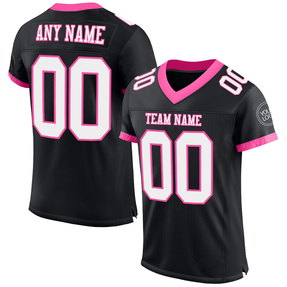 Custom Black White-Pink Mesh Authentic Football Jersey Limited