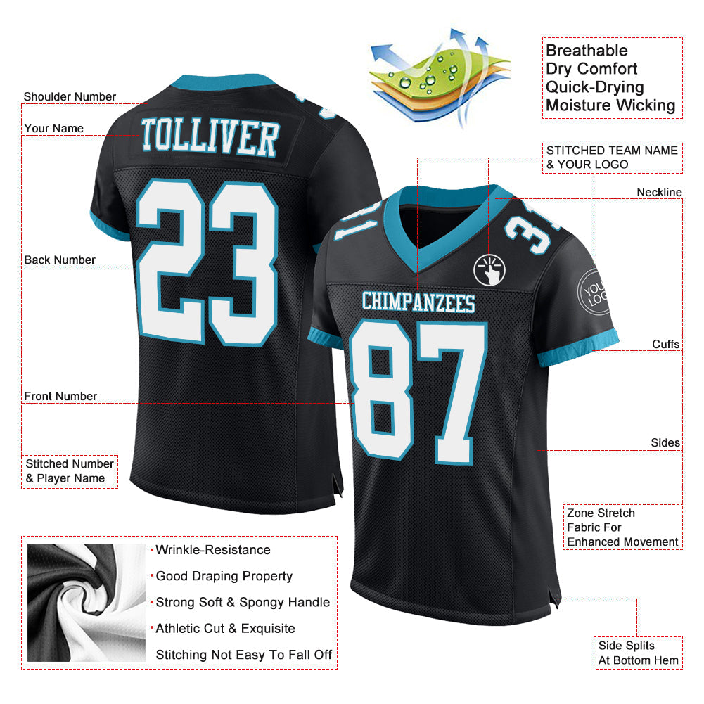 Custom Black White-Panther Blue Mesh Authentic Football Jersey Limited