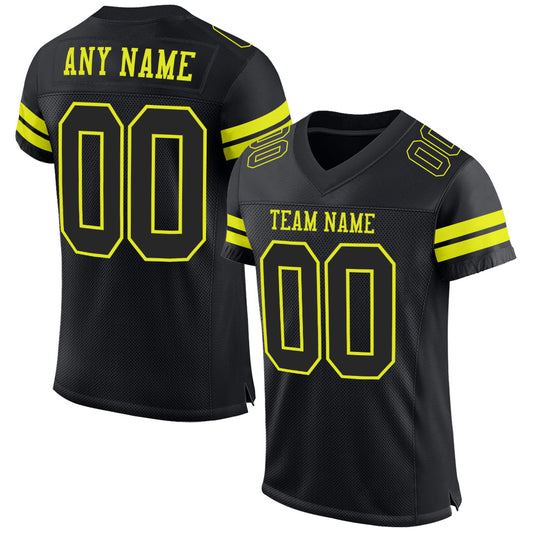 Custom Black Neon Yellow Mesh Authentic Football Jersey Limited