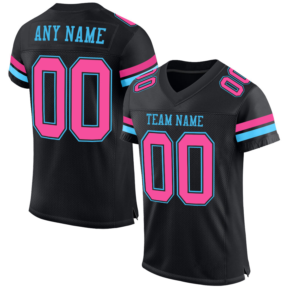 Custom Black Pink-Sky Blue Mesh Authentic Football Jersey Limited