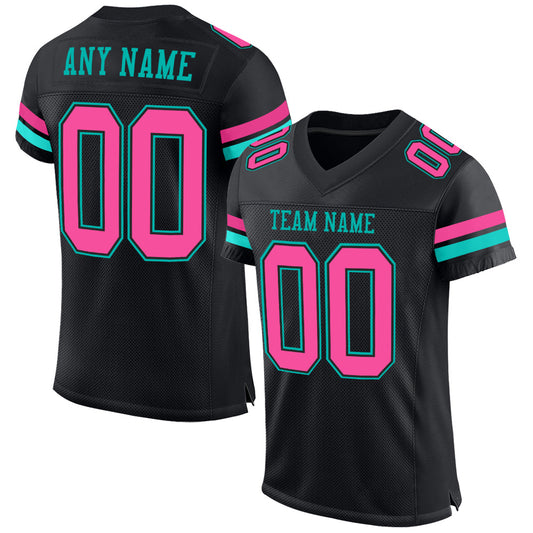 Custom Black Pink-Aqua Mesh Authentic Football Jersey Limited