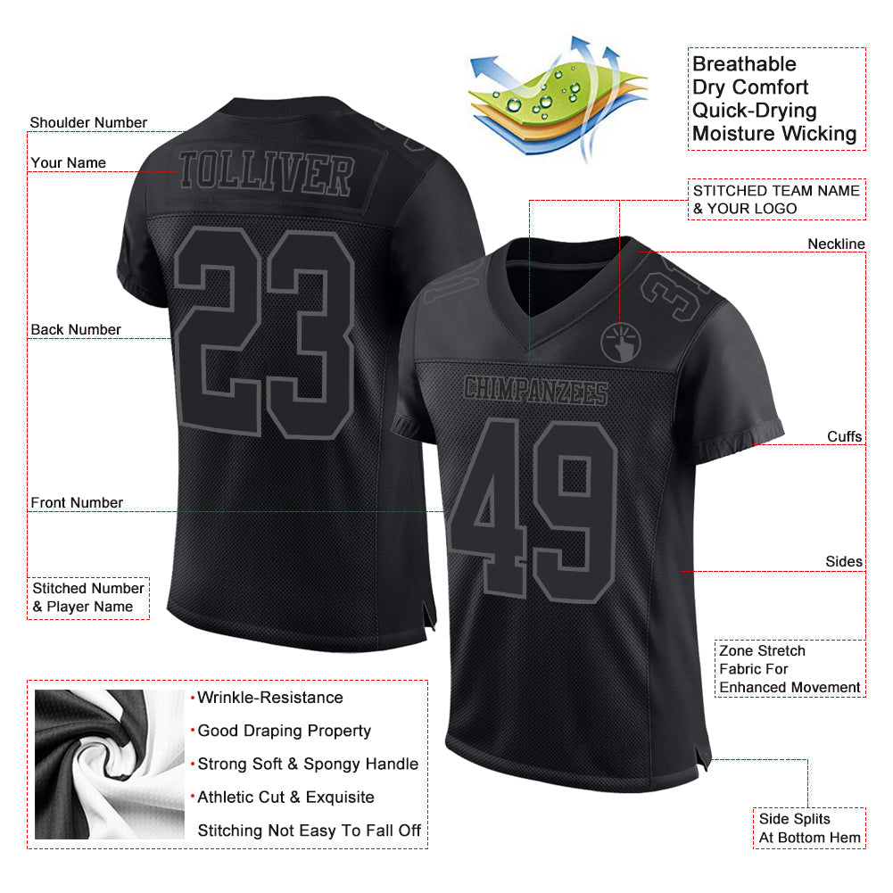 Custom Black Steel Gray Mesh Authentic Football Jersey Limited