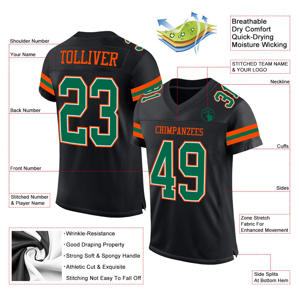 Custom Black Kelly Green-Orange Mesh Authentic Football Jersey Limited