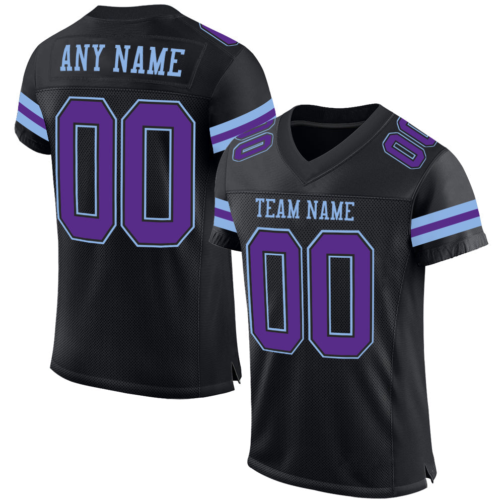 Custom Black Purple-Light Blue Mesh Authentic Football Jersey Limited