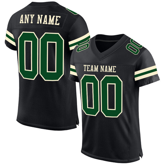 Custom Black Green-Cream Mesh Authentic Football Jersey Limited