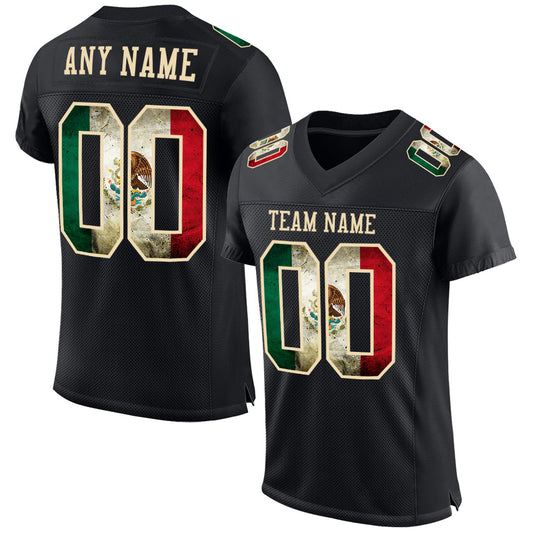 Custom Black Vintage Mexican Flag-City Cream Mesh Authentic Football Jersey Limited