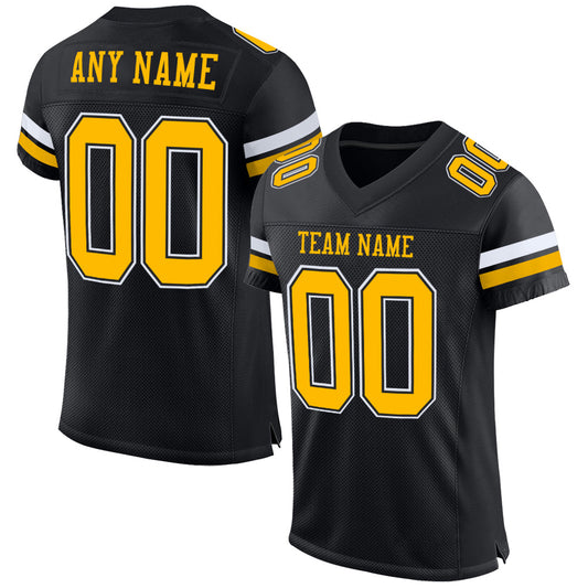 Custom Black Gold-White Mesh Authentic Football Jersey Limited