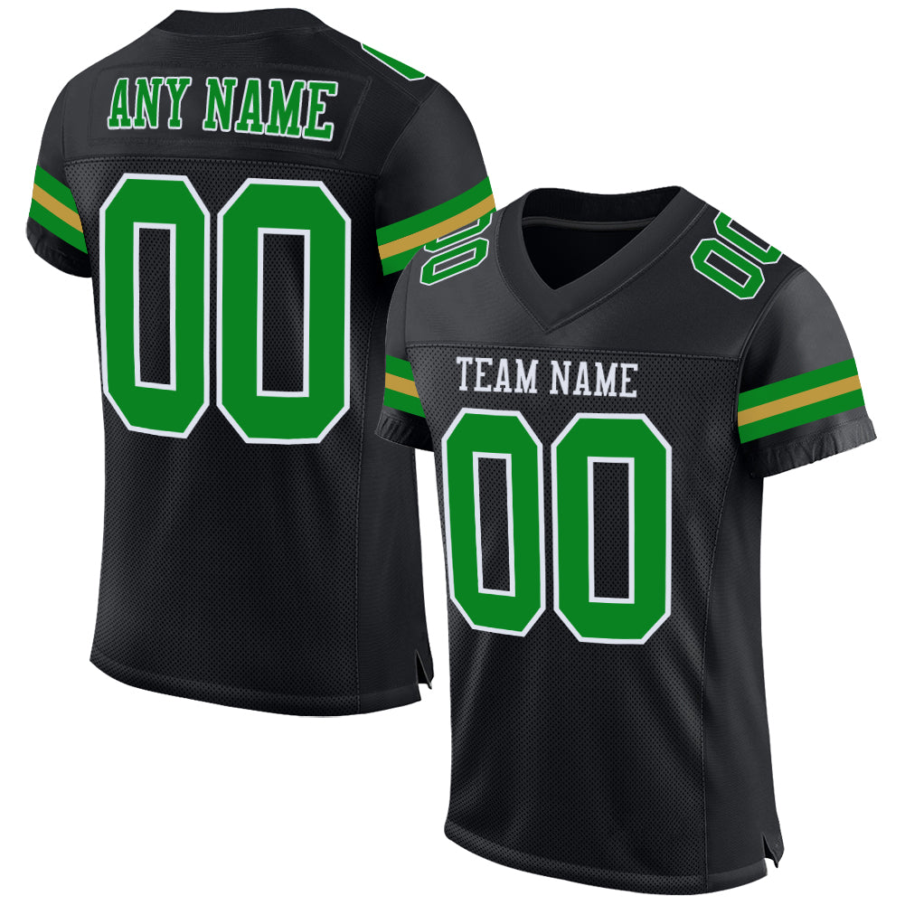 Custom Black Grass Green-Old Gold Mesh Authentic Football Jersey Limited