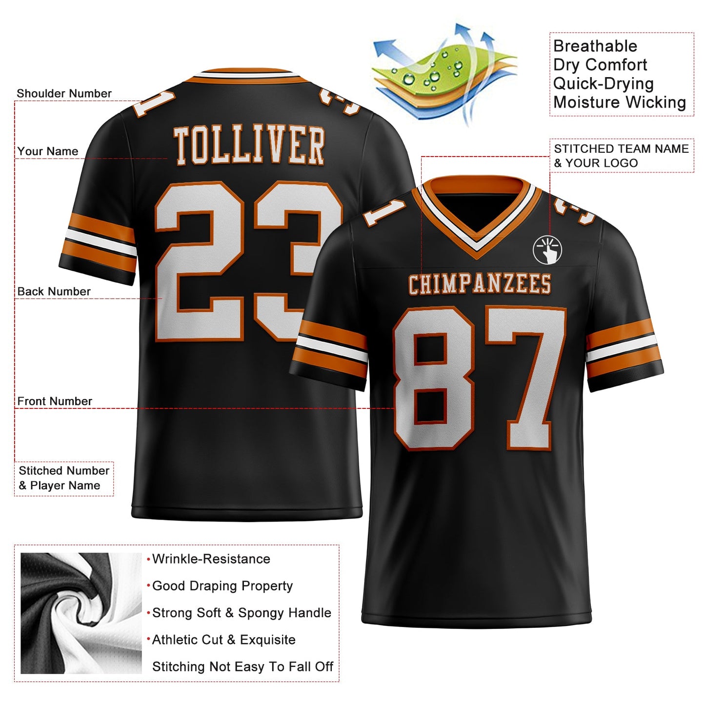 Custom Black White-Texas Orange Mesh Authentic Football Jersey Limited