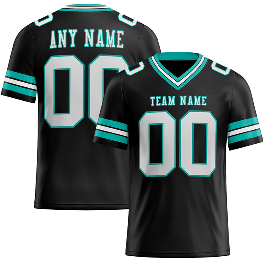 Custom Black White-Aqua Mesh Authentic Football Jersey Limited