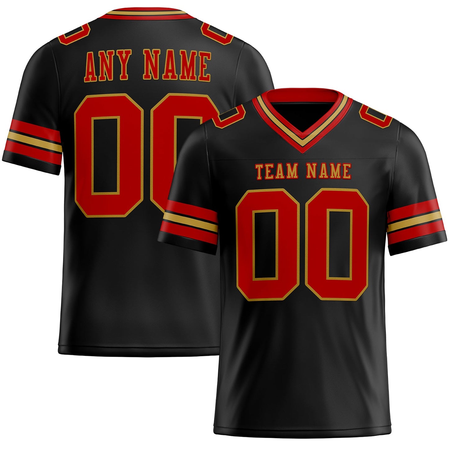 Custom Black Red-Old Gold Mesh Authentic Football Jersey Limited
