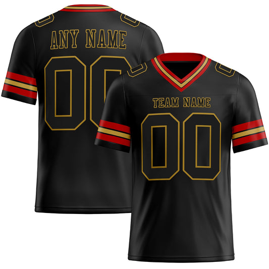 Custom Black Old Gold-Red Mesh Authentic Football Jersey Limited