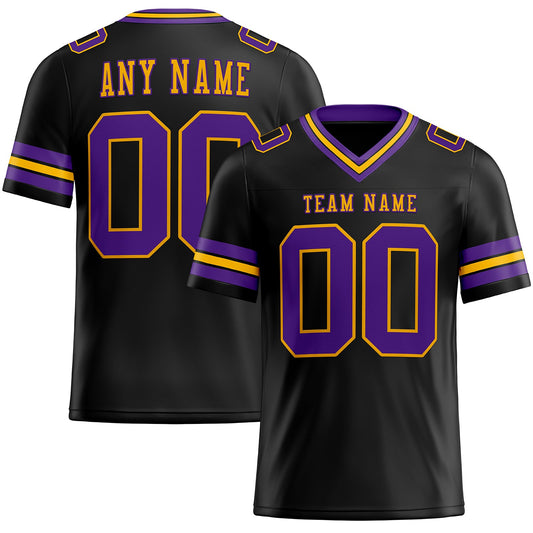 Custom Black Purple-Gold Mesh Authentic Football Jersey Limited