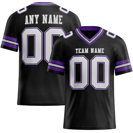 Custom Black White Purple-Gray Mesh Authentic Football Jersey Limited