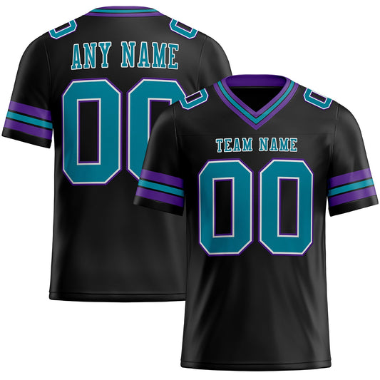 Custom Black Teal-Purple Mesh Authentic Football Jersey Limited