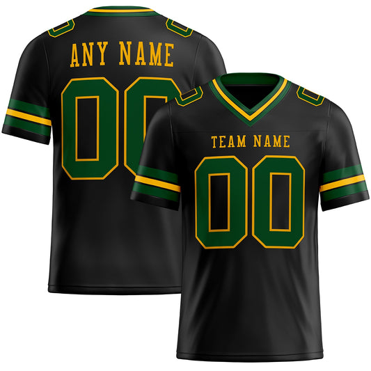 Custom Black Green-Gold Mesh Authentic Football Jersey Limited