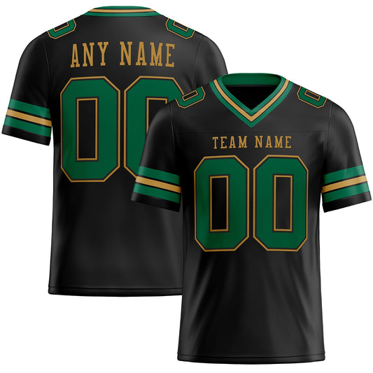Custom Black Kelly Green-Old Gold Mesh Authentic Football Jersey Limited
