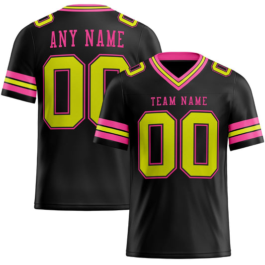 Custom Black Neon Yellow-Pink Mesh Authentic Football Jersey Limited